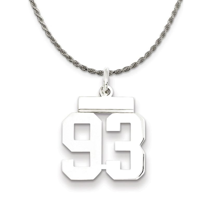 Sterling Silver Athletic Lg Polished Number 93 Necklace - 22 Inch